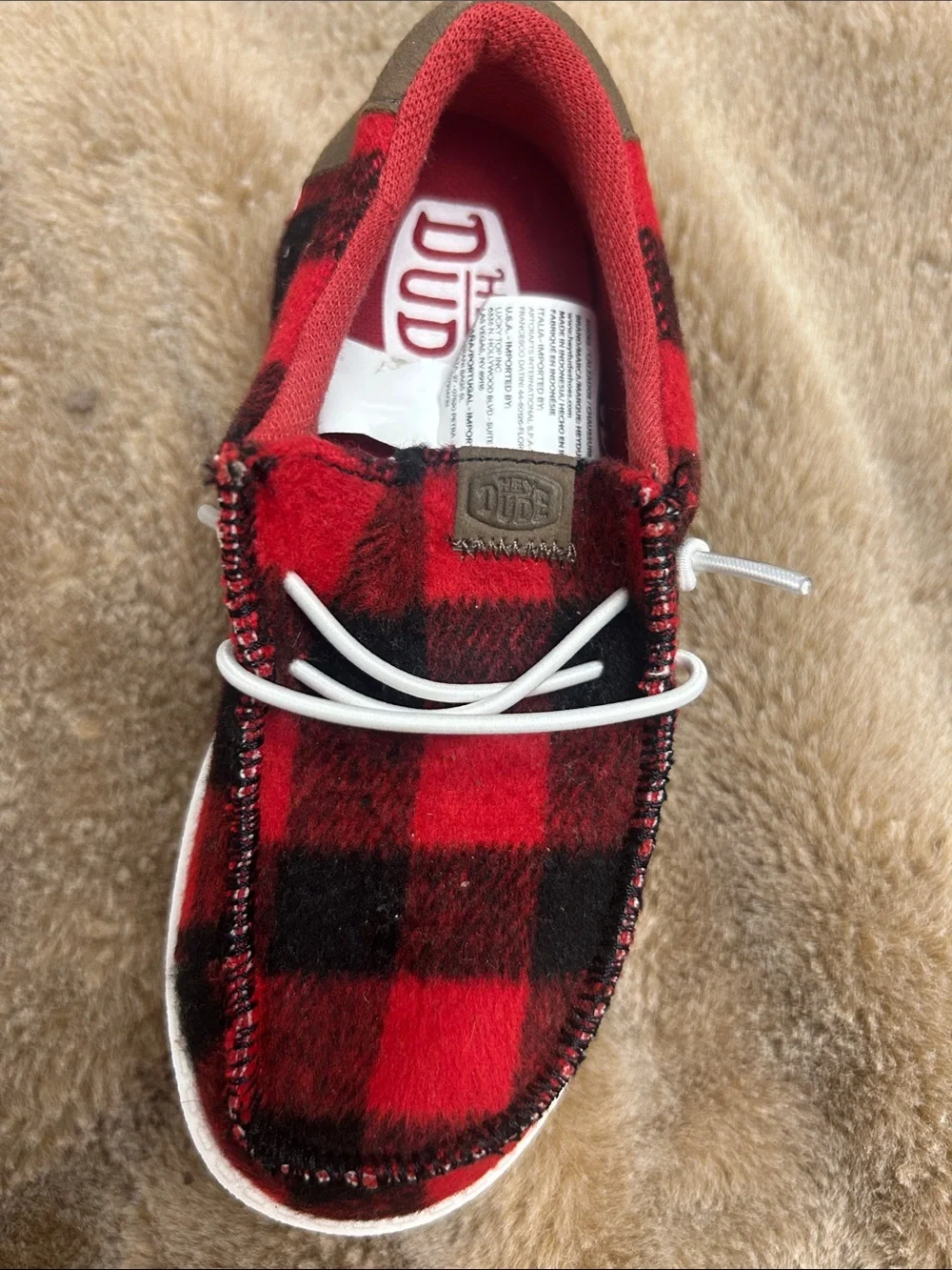 Red Black Plaid Kids Hey Dudes 💥